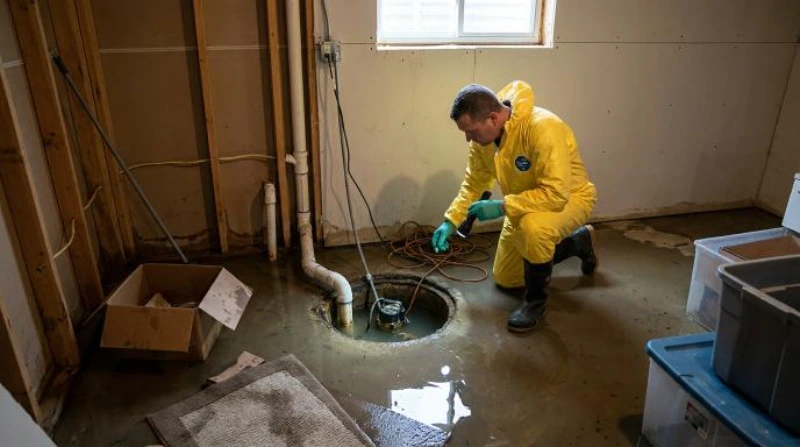 Snowmelt seeping through a basement window well and foundation wall in a Clarkston MI home